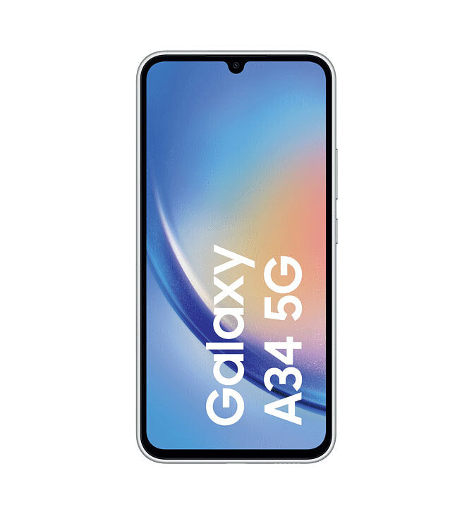 LAGERVERKAUF! Samsung Galaxy A34 5G (A346B/DSN), 256 GB, 8 GB, 48 MP, 5000 mAh, Awesome Silver (BESCHÄDIGTE BOX NEU)